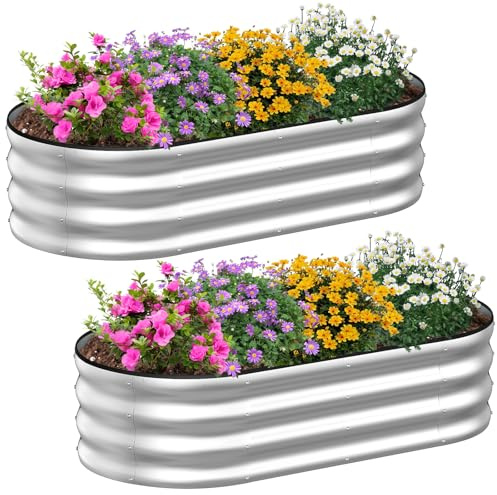 Ergohortus Raised Beds for Garden, Set of 2 Galvanised Garden Planters Box Outdoor, 120x60x30cm Metal Raised Garden Bed for Vegetables, Fruits, Flowers