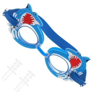 Angoily Lunettes de Natation Garçon et Filles Étanches Anti-buée Motif Requin en Silicone Réglables, Protection Uv, Confort Ergonomique pour Piscine et Activités Aquatiques