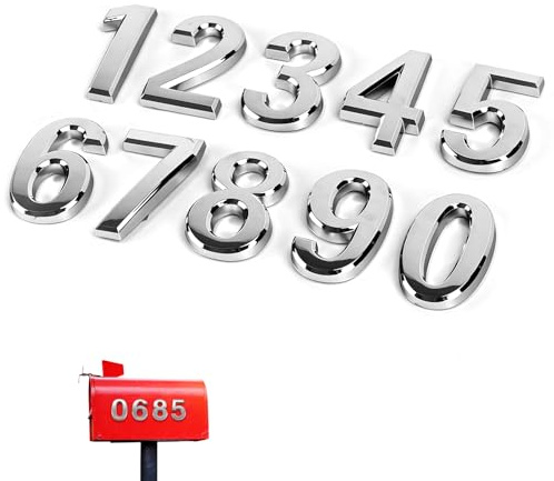 GVSS 10 pezzi 3D numeri di casa adesivi argentati 50 mm,numeri 0-9 per cassette postali, porte della camera d'albergo e indirizzi esterni