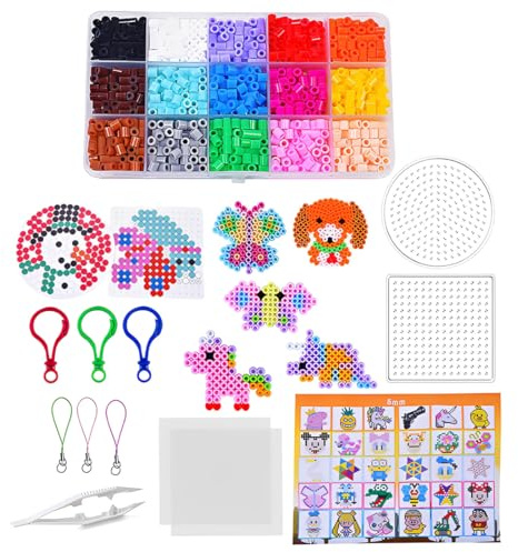 KAFZEL 1500 Pezzi Perline da stirare, Perline, 5mm DIY Per-line Artigianali, con 30 Carte con Motivo, Tavole Forate, Adatto Per Accessori Artigianali Fai Da Te Per Giochi Creativi