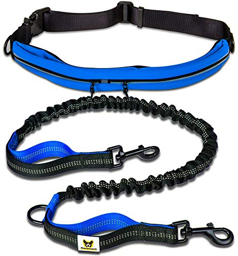 Hundefreund Joggingleine mit Bauchgurt Blau | Laufleine Elastisch Ruckdämpfend Reflektierend für mittelgroße und große Hunde bis 70 kg | Freie Hände zum Joggen Laufen Radfahren Wandern