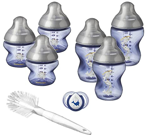 Tommee Tippee Closer to Nature® Set de inicio de biberón recién nacido, tetinas tipo pecho con válvula anticólica, decoración de narval azul