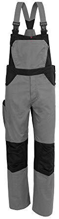 Qualitex X-Serie Unisex Latzhose in grau/schwarz Größe 50, Lange Arbeitshose für Herren und Damen, Cargohose mit vielen Taschen