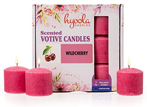 HYOOLA Scented Votive Candles - Wildcherry Votive Candles Scented -12 Hour Burn Time - 9 Pack - European Made