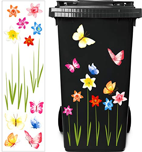 Outus Mülleimer Blumen Aufkleber Wetterfest Eimer Dekorative Aufkleber Mülltonnen Blumen Aufkleber Abziehbild für Behälter, Kühlschrank und Haushalt Dekorationen (Bunt)