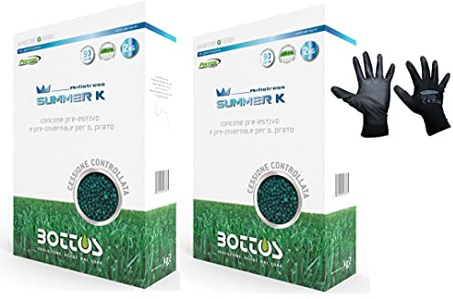 Bottos, Concime pre-estivo e pre-invernale per Prato Bottos Summer K Antistress 10-0-30 4 kg (2Kg X 2pz dose per 160mq) * inclusi GUANTI SOFT 100% NYLON POLIURETANO EXTRA-STRONG NERO