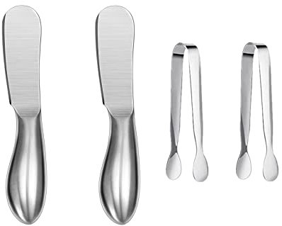 Accfore Set di 4 coltelli da spargitore per formaggio e burro, mini pinze da portata, in acciaio inox multiuso