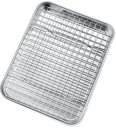 P&P Chef Plat à grille-pain en acier inoxydable de 26,4 cm avec grille de refroidissement pour cuisiner/rôtir, une poêle et une grille, passe au lave-vaisselle, facile à nettoyer et non toxique