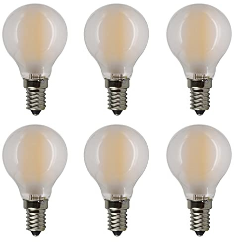 E14 4W G45 LED Globe Filament Bulb Dimmable Edison Filament Light Bulbs 40 Watt Equivalent Warm White 2700K E14 European Base 600 Lumen Frosted Glass Round Vintage Light Bulb, 6 Pack
