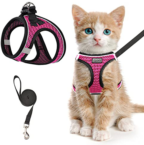 Cat Harness and Lead Set for Walking Escape Proof, Adjustable Kitten Vest Harness Reflective Soft Mesh Puppy Vest for Outdoor, Comfort Fit, Easy to Control