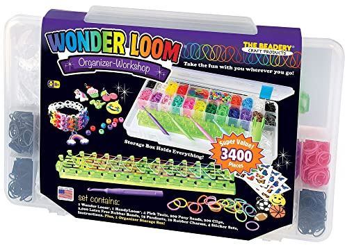 Wonder Loom Organiseur avec métier à tisser coloré, métier à tisser pratique et 3000 élastiques en caoutchouc