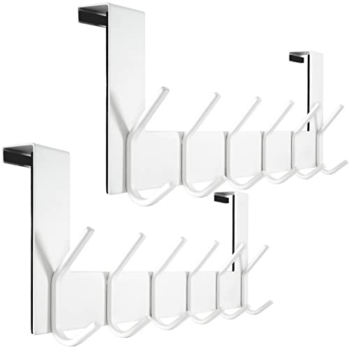 WEBI Türhaken zum Einhängen,Türgarderobe mit 6 Haken,Türaufhänger,Kleiderhaken Tür,Haken Tür,Türhakenleiste,2.1 cm,Weiß,2 Stück