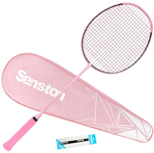 Senston N90 Badminton Racket Single High-Grade Badminton Racquet Carbon-Fiber Badminton Racket Pink with Racket Cover