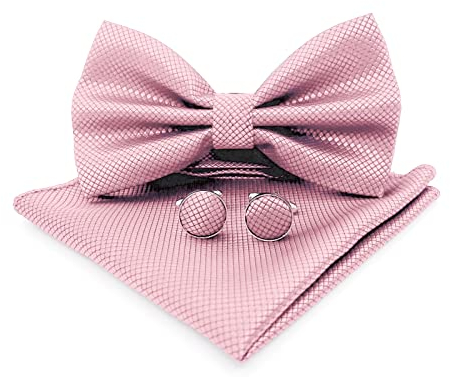 AIOBLEEY Fliege Herren mit Handkerchiefs Manschettenknöpfe: Fliegen Set für Hochzeit, Smoking, Anzug, Formelle Veranstaltung - Gift Box. (Rosa)