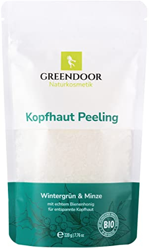 GREENDOOR Kopfhaut Peeling Wintergrün Pfefferminze 220g gegen trockene gestresste Kopfhaut, Haarfollikel werden besser durchblutet/versorgt, Haarwachstum natürlich gefördert, Naturkosmetik Haare
