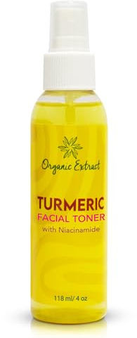 Toner Visage à l'Extrait de Curcuma Bio - 4 fl oz / 118 ml - Tonique Éclaircissant pour le Visage, Élimine Doucement les Impuretés - Tonique Exfoliant et Hydratant avec Glycérine, Aloe Vera