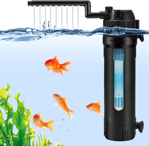 Internal Fish Tank Filter, 5 in 1 Adjustable Aquarium Filter Pump with UV Steriliser, Ultra Silent Biochemical Filtration Pump, 650 L/H Water Pump Aquarium Filter Fit for 100-300L Fish Tank Aquariums
