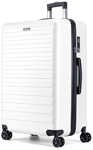 FLIEE Large Suitcase Hard Shell | 4 Dual Spinner Wheels | Aluminum Telescopic Handle |TSA 3 Digit Combination Lock | Lightweight Suitcase| Large 28 Hold Check in Luggage | (White, Large 28'')