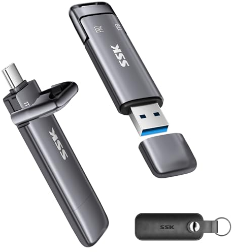 SSK 1TB USB C Stick bis zu 1000MB/S, Dual Portable SSD USB 3.2 Gen2 Type-A und Typ-C Externe Solid State Drives für iPhone 15/16/PS4/Android-Telefon/Tablet/Windows/Mac