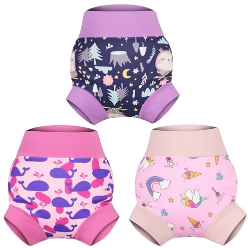 MOEMOE Baby Reusable Swim Diapers 3Pcs Comfortable Waterproof Baby Swim Diapers for Girls Swim Lesson 3T