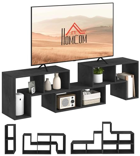 HOMCOM TV Stand for Television up to 75 Inches, Black Wood-Effect | Free Combination TV Unit with Storage Shelves, Extendable Entertainment Centre for Living Room