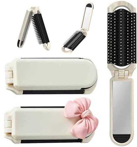 NHQZ 2 Pezzi Spazzola per Capelli da Viaggio con Mini Specchio Staccabile,Pieghevoli Spazzola Pettine per Massaggi Strumenti Compatti per Lo Styling dei Capelli per Nuoto,Palestra,Viaggi