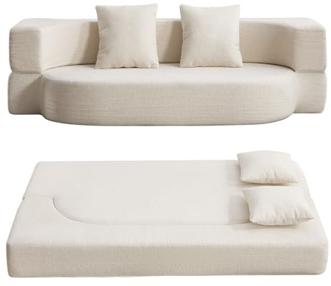 HENGJIANYI Divano letto pieghevole, letto futon convertibile, materasso da pavimento pieghevole 2 in 1 con 2 cuscini, divano letto in schiuma ad alta densità traspirante, poltrona da salotto comoda