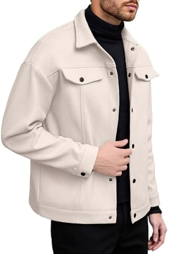 Generisch 2025 Veste d'hiver en laine pour homme Chemises colorées à manches longues pour homme, beige, XL