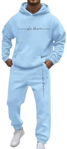 Generico Tuta Sportivo Uomo Completo Uomo 2 Pezzi Jogging Fitness Sportiva Set LOS ANGELES Stampato Autunno Inverno Tute Firmate Felpa con Cappuccio e Pantaloni Training Homewear per Uomo
