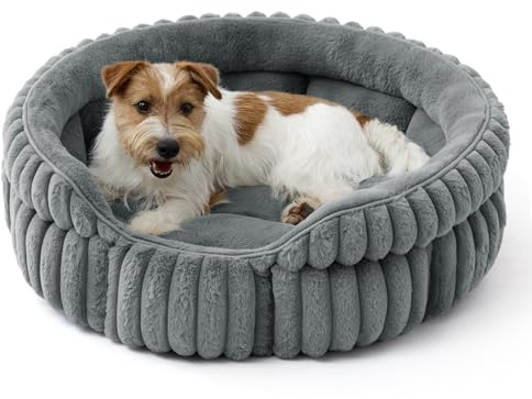 BEDSURE Flauschiges rundes Hundebett klein - 66 x 66 cm rundes Hundebett, waschbares großes Katzenbett für Wohnungskatzen mit Rutschfester Unterseite und abnehmbarem Kissen, grau