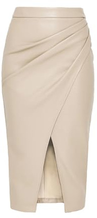 seiveini Jupe en Cuir Femme Longue Élégant Jupes Midi Moulante Crayon en PU avec Fendue Asymétrique pour Fête Club Travail
