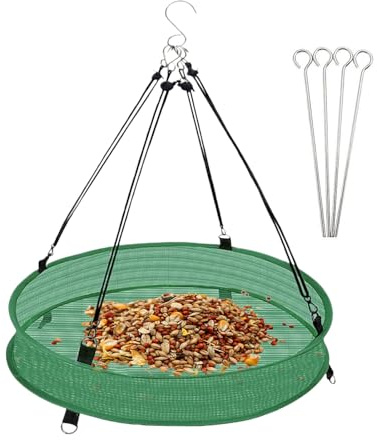 para pájaros | Bandeja de alimentación de Red de 50 cm con protección contra Fugas | Dispensador de Comida para Aves Silvestres colgables, para observar pinzones y en el jardín, Patio Trasero