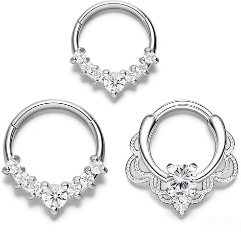 nuneoeuo 3 Pcs Septum Rings Set, Fashion Septum Piercing Jewellery and Daith Piercing Jewellery, Septums Jewellerys and Exquisite Silver Septums Ring Suitable for Girls and Women 8mm 10mm