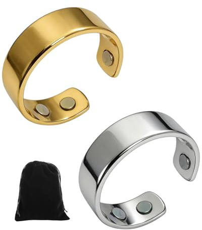 ZKUNL 2 st Terapeutisk magnetisk ring magnetterapiring, magnetisk justerbara öppna ringar i rostfritt stål, set med viktminskning ringar med 4 kraftfulla magneter för kvinnor och män