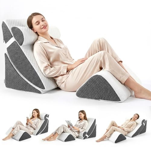 Set da 4 Cuscini Ortopedici a Cuneo in Memory Foam, Regolabile per Dormire, Post Chirurgia, Apnea Notturna e Reflusso Acido, Cuscino Ergonomico per Collo, Schiena, Gambe, Rivestimento Lavabile