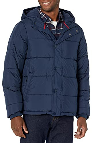 Amazon Essentials Piumino con Cappuccio Pesante Uomo, Blu Marino, XXL