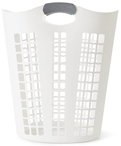Gracious Living Laundry Basket, Easy Carry Flex Collapsible Hamper, 87.5 Liters, White - Large Plastic Clothes Storage Organizer for Home, Bathroom, and Bedroom