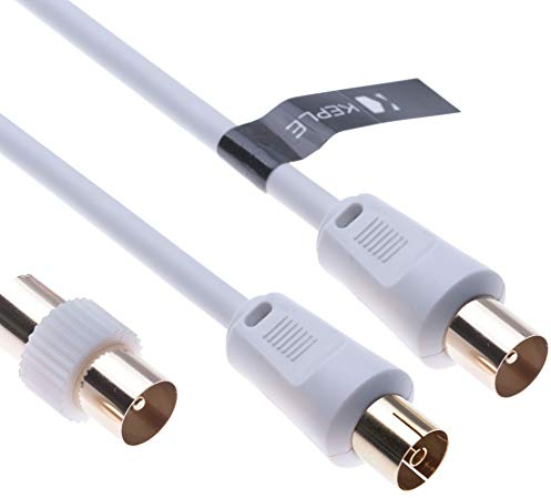 TV Aerial Ariel Cable Coaxial Extension Lead Freesat RF Male to Female Plug with Male Adapter Coax Coupler for Freeview TV, DVD, VCR, SKY HD Virgin, BT, TV Box Satellite Antenna M-F Splitter White 2m