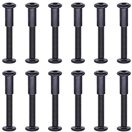 Swpeet Juego de 25 tuercas hexagonales de acero al carbono M6 x 50 mm, color negro, con 1 llave Allen, poste de tornillo para muebles, hebilla de cinturón de cuero
