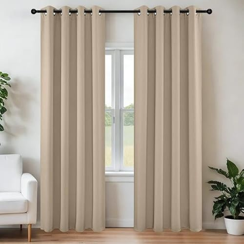 Joydeco Blackout Curtains 84 Inch Length 2 Panels Set, Thermal Insulated Long Curtains& Drapes 2 Burg, Room Darkening Grommet Drapes for Living Room Bedroom Window (W52 x L84 Inch, Light Beige)