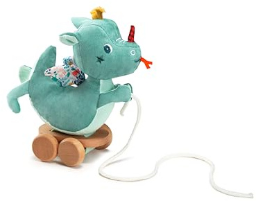 Lilliputiens – Jouet à Tirer Joe Le Dragon – Compagnon idéal pour Les Premiers Pas de bébé – Jouet d’éveil sonore et Tactile avec Tete tintante et Roues Mobiles – Dès 12 Mois – 83329