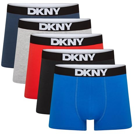 DKNY Walpi Mens Boxers Shorts Multipack | Pack Of 5 Cotton Boxers For Men | Breathable Trunks, Cotton Fabric | Mens Underwear Trunks | Ideal Gifts For Him, Black/Grey/Red/Blue, L