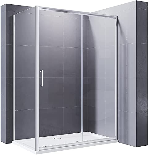 ELEGANT 1200x800mm Sliding Shower Enclosure 8mm Easy Clean Glass Shower Cubicle Door with Stone Tray + Side Panel