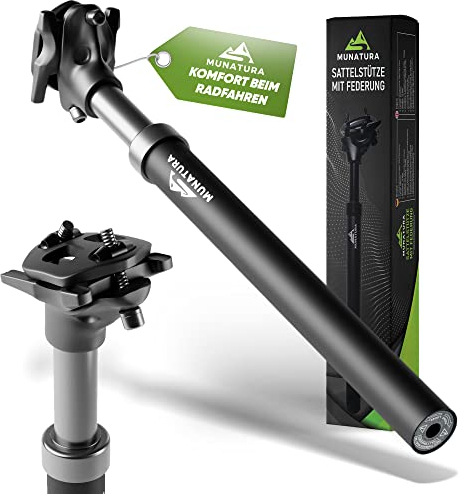 MUNATURA Gefederte Sattelstütze [Ø31,6] – Stoßdämpfend & Höhenverstellbar – Leichte Aluminium-Federsattelstütze für E-Bike, MTB, Trekking & Citybike – Maximaler Fahrkomfort auf jedem Rad