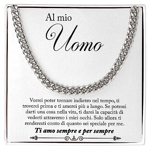 Bramart Collana Cubana Al mio Uomo Sei speciale Ti amo tanto - Idee Regali per lui per Natale anniversario - Cofanetto con DEDICA incluso (Grigio, Acciaio inossidabile lucidato)