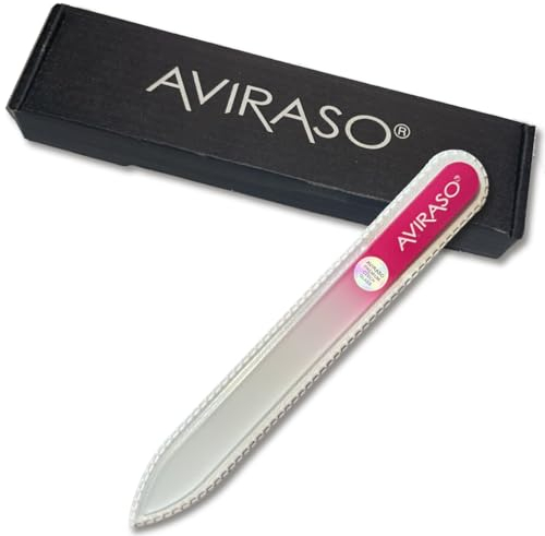 AVIRASO Original Premium Bohemia Crystal Glasnagelfeile beidseitig mit Schutzhülle für alle Nägel - 14cm - Maniküre - Sanftes Präzisionsfeilen - Glasfeile glättet und schützt die Nägel (Pink)
