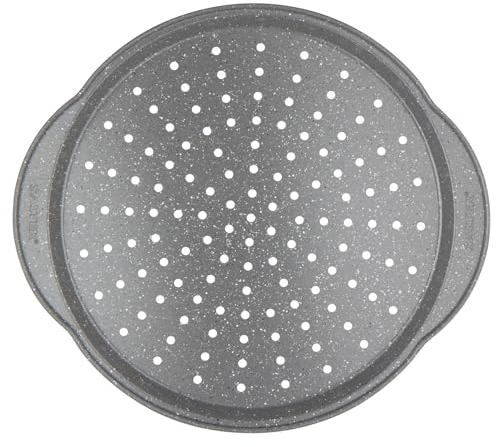 Teglia per pizza Salter Marblestone da 37 cm con manici - Antiaderente, senza PFOA, fondo forato per una cottura uniforme, utilizzabile in forno fino a 220°C, acciaio al carbonio, grigio
