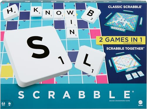 Mattel Games Scrabble Board Game, Family Word Game with Two Ways to Play, includes 50 Goal Cards that Teach Scrabble Basics for 2-4 Players, UK Version, HWD43