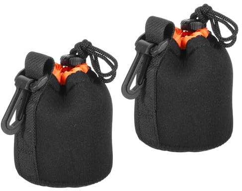 PATIKIL Sac pour Objectif D'Appareil Photo, 2 Pièces, 3,1 Id X 3,9 Hauteur, Pochette à Cordon avec Néoprène Épais de Protection, Étui pour Objectif D'Appareil, Noir, Orange
