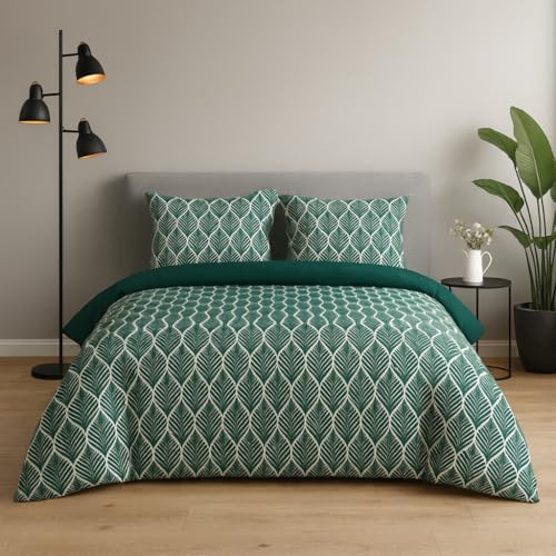 Lions Single Duvet Cover Set - 100% Polyester Reversible Printed Pattern Quilt Bedding with Pillowcase, Soft Floral Pattern, Bed Linen, Green